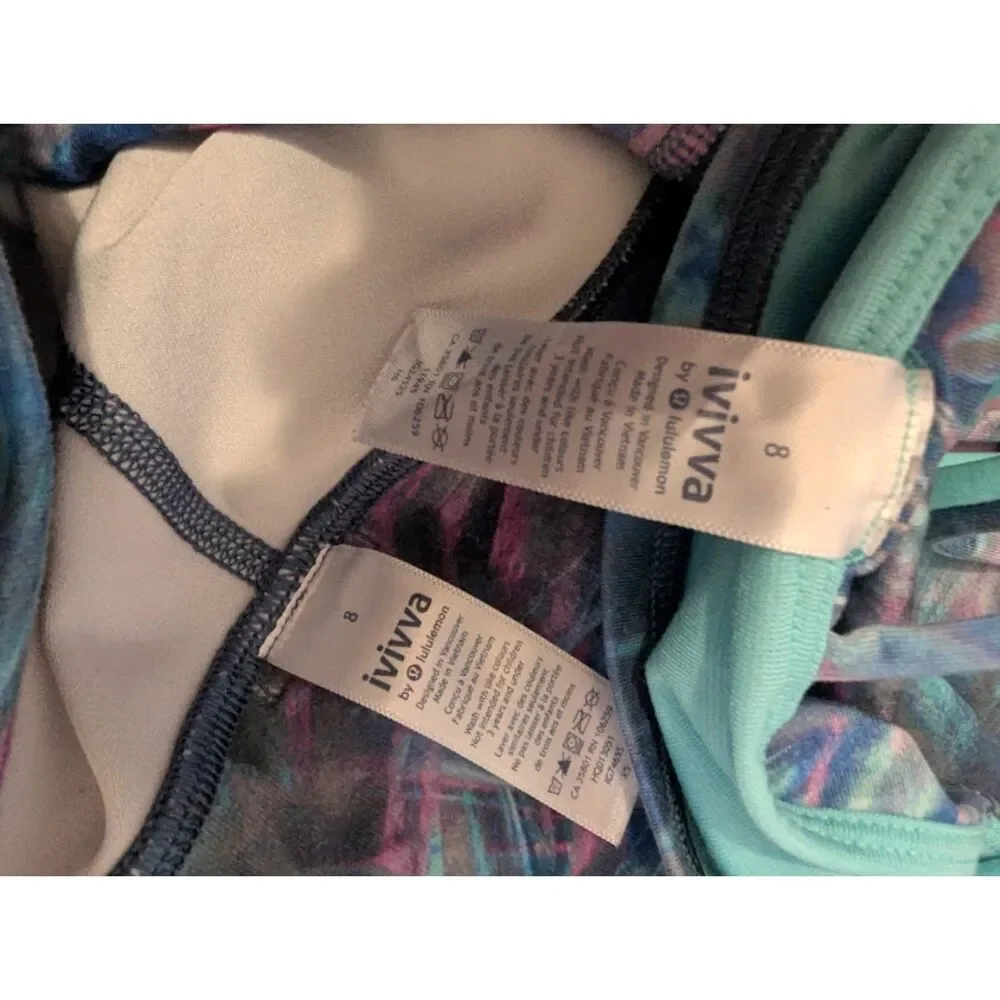 NWT / EUC Ivivva by Lululemon 3 piece blue electric set Size 8 girls bra shorts